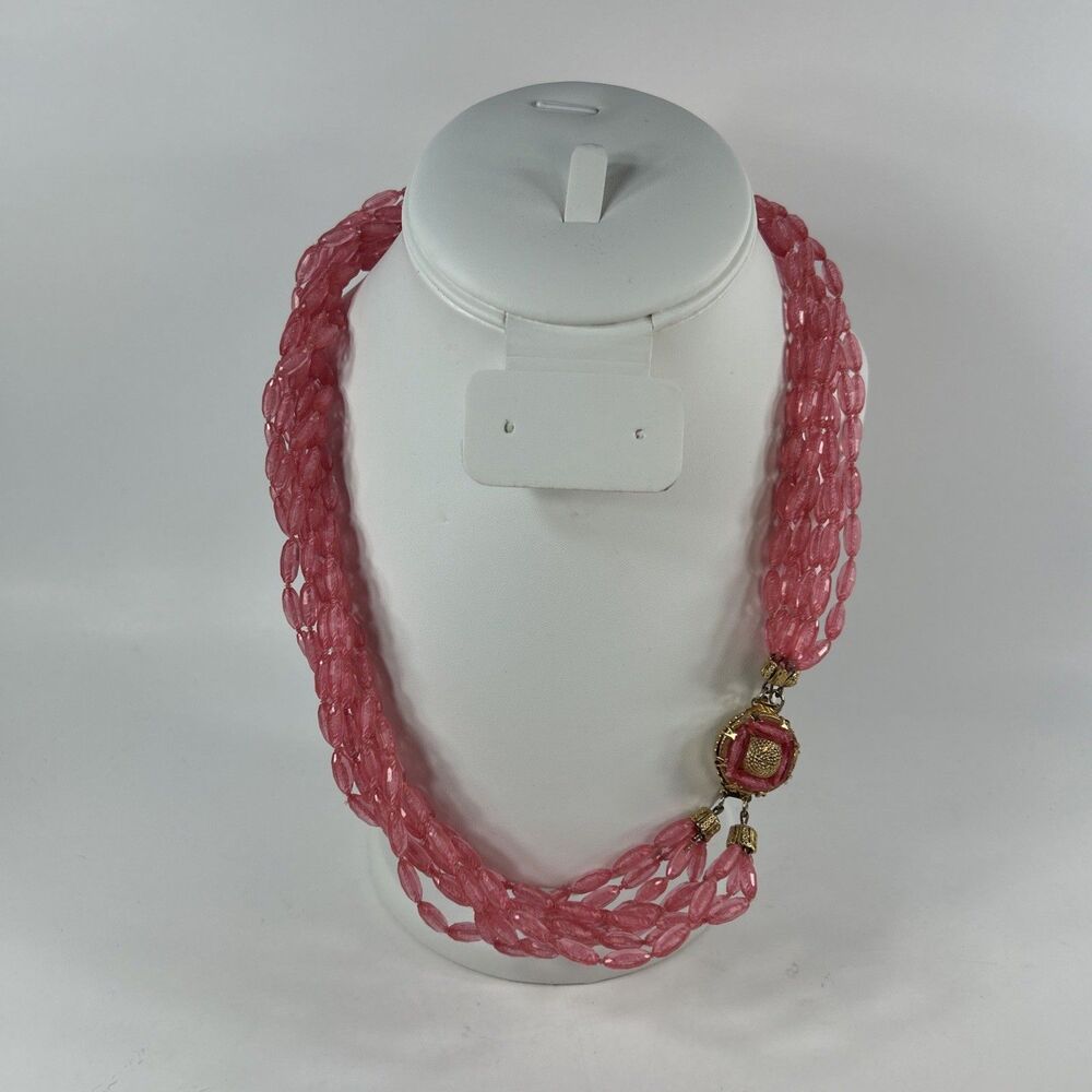 Vintage Barbie Pink Multi-Strand Beaded Necklace Plastic Pretty Clasp - Picture 1 of 5